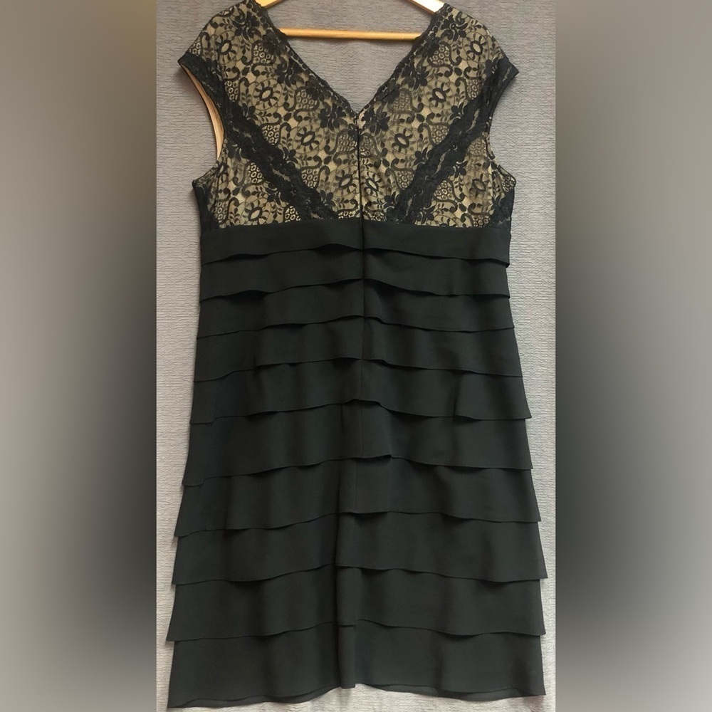Dress barn 18 W black dress with black lace bodice over nude under lining